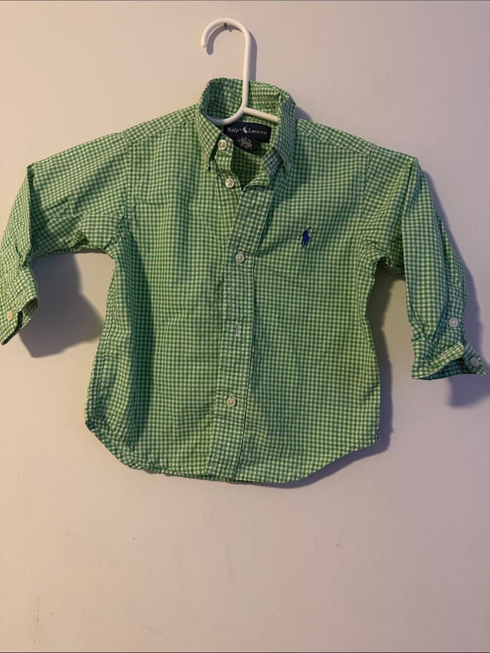 Ralph Lauren Green Gingham Button-Down Shirt with Navy Pony
